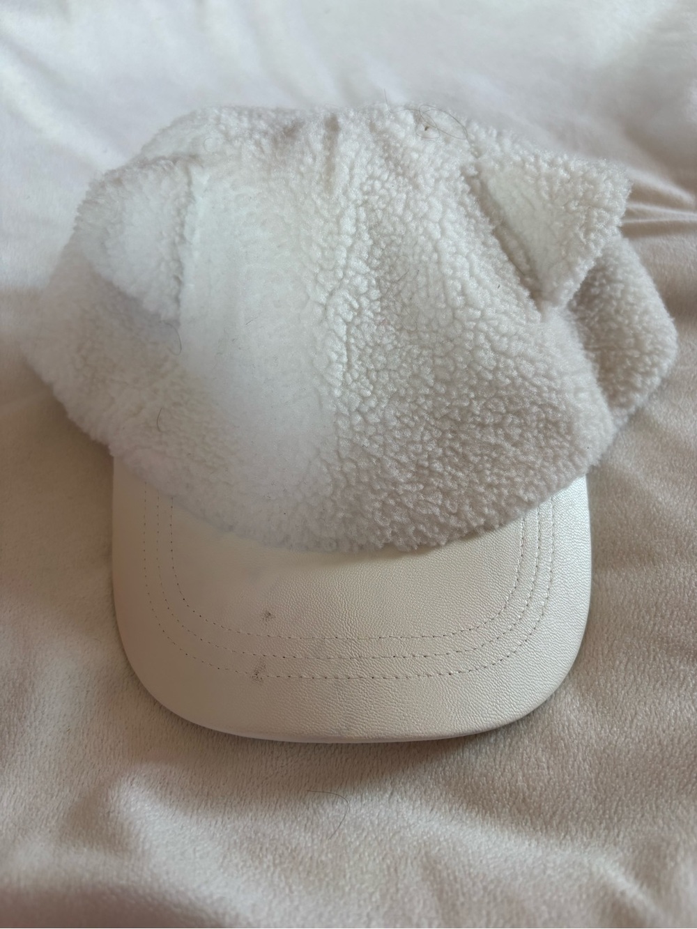 Kids White Sherpa Baseball Cap